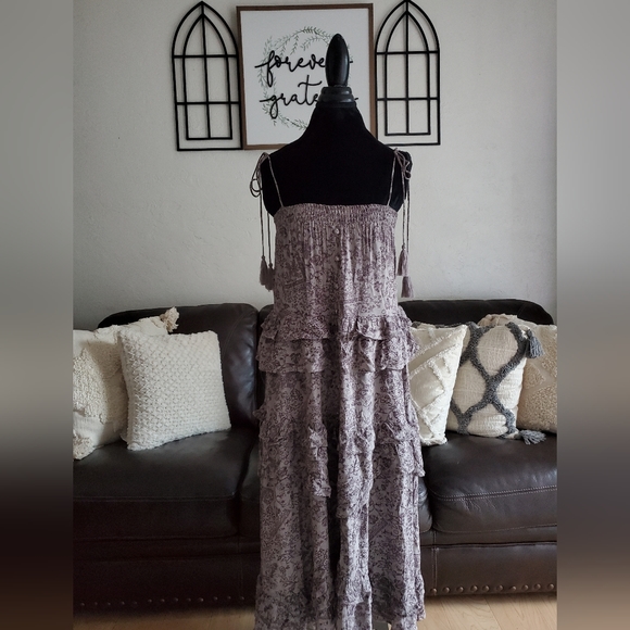 Storia Midi Tiered Floral Sundress Women's Size S Boho Chic Tie Straps - Picture 4 of 12